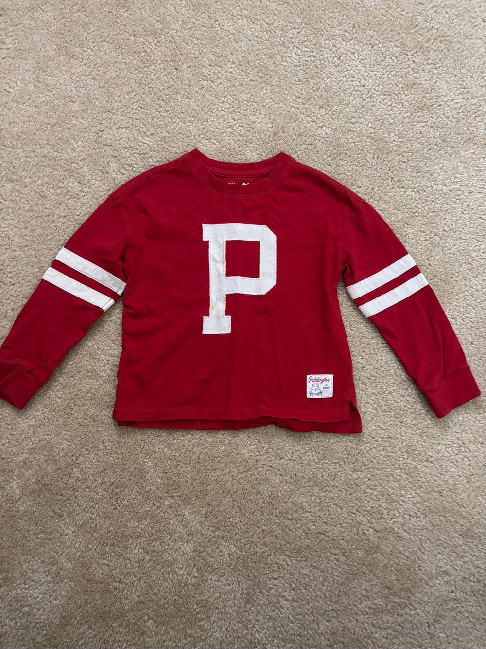 GAP Red Long Sleeve Tee with White 'P' & Sleeve Stripes